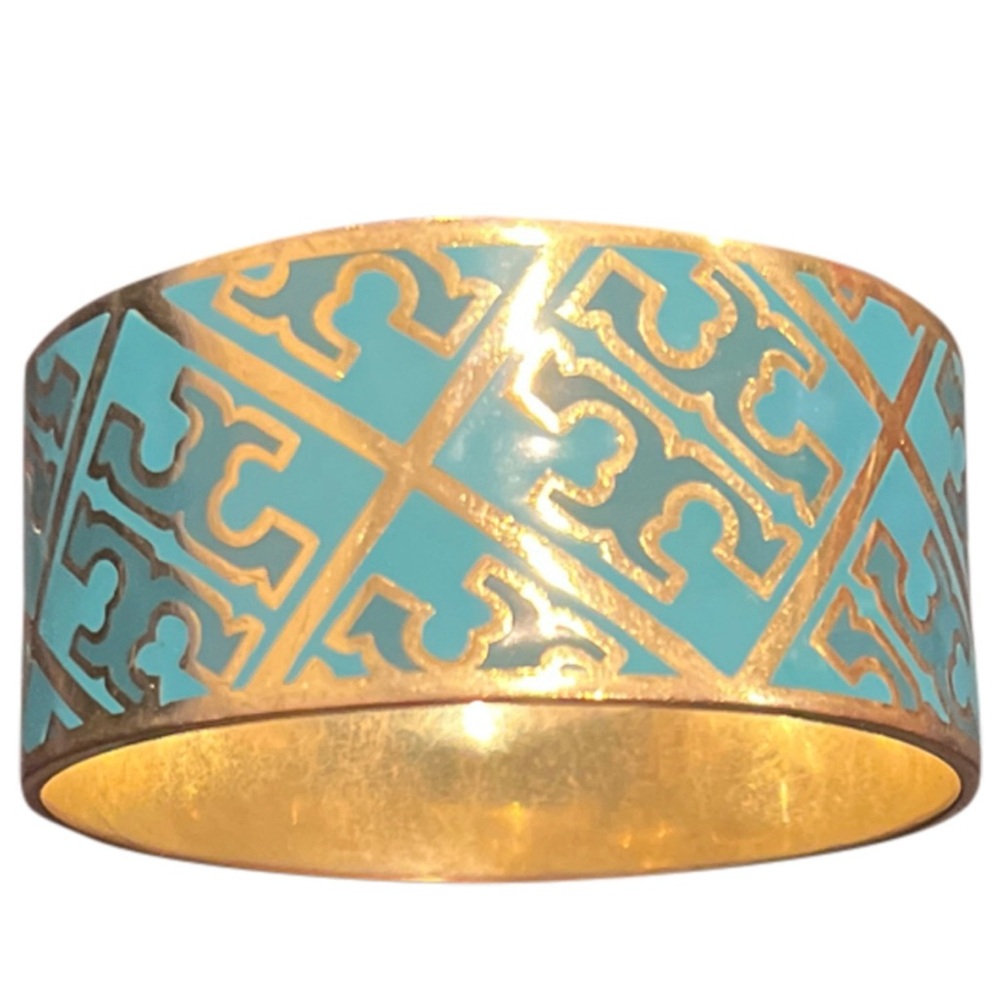 Tory Burch Teal and Gold Geometric Bangle